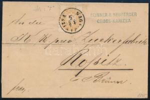 1865 15kr teljes F vízjellel levélen NAGY-KANIZSA - BRÜNN - ZASTAWKA - Rossitz