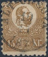 1871 Kőnyomat 15kr (35.000) javított fogazás / repaired perforation. Certificate: Barabássy