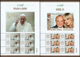 2023-2024 Ferenc pápa, Csepregi Éva, Korda-Balázs megszemélyesített ívek / 3 different personalised minisheets