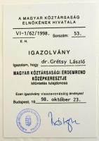 1998. "A Magyar Köztársasági Érdemrend középkeresztje, polgári tagozat" zománcozott Ag kit...