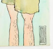 Rau Tibor (1934-2000), BÚÉK erotikus karikatúra: vegyes technika, papír, jelzett. 35 x21 cm