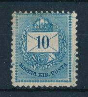 1874 10kr bélyeg 11 1/2 fogazással, festékcsíkokkal és -foltokkal (rozsda / stain)