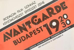 Avantgarde Budapest 1920 1930 kiállítási plakát, Kassák Emlékmúzeum, 1980 augusztus14 - szeptember14, feltekerve, kis gyűrődéssel, szakadással, 58x78 cm