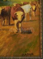 Kádár József (-): Vonuló tehéncsorda. Olaj, farost. Jelzett. Dekoratív fakeretben. 40x30 cm