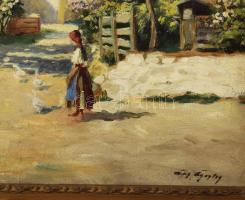 Ács Ágoston (1889-1947): Falusi utca. Olaj, karton, jelzett. Dekoratív, kissé sérült fakeretben. 40×...