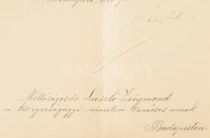 1888 Fabiny Teofil (1822-1908) jogász, igazságügy-miniszter autográf aláírása László Zsigmond (1845-...