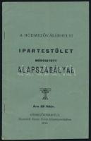 1913 A Hódmezővásárhelyi Ipartestület módosított alapszabályai. Hódmezővásárhely, 1913, Nemes Ármin könyvnyomdája. 28(+3) p. Kiadói papírkötés, hajtásnyommal, egyik utolsó számozatlan levélen Bartók Istvánné cipészmester korabeli bejegyzéseivel.