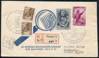 1952 MABÉOSZ bélyeg ajánlott Budapest helyi FDC-n