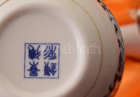 Kínai hatszemélyes teás készlet, jelzett, díszdobozban