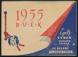 1955 Állami könyvesboltok kártyanaptár, kinyitható 7,5x10 cm , 21x8 cm