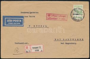 1931.04.27. Ajánlott légiposta levél Magdeburgba, 1927-es Repülő 1P-vel, Drezda irányító és Bad Salzelmen bélyegzéssel, luxus minőségben! / Registered airmail cover to Magdeburg from Budapest "Luftpostamt Dresden."