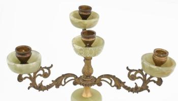 Gyertyatartó 4 ágú, jáde, réz. m: 35 cm