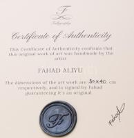 Fahad Alyu: Michael Jackson. Tus, papír. jelzett 30x40 cm Üvegezett keretben, hátoldalt tanusítvánny...