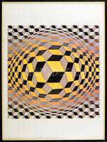 Victor Vasarely (1908-1997): Op-art kompozíció. Ofszet nyomat, papír, 42x42 cm üvegezett keretben / 48x63 cm