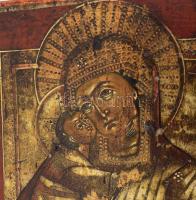 Ikon - Feodorovszkaja Istenszülő. Orosz ikonfestő, cca 19. sz. közepe, tojástempera, fa, sérülésekke...