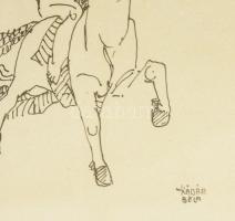 Kádár Béla (1877-1956): Lovasok, cinkográfia, papír, paszpartuban, jelzett a cinkográfián, hagyatéki...