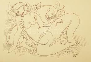 Kádár Béla (1877-1956): Akt kecskével, cinkográfia, papír, paszpartuban, jelzett a cinkográfián, hag...