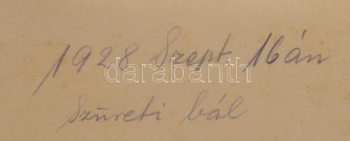1928 Göd, Horváth Gyula Bicklista Vendéglőjének szűreti mulatsága, számos jelmezbe öltözött emberrel...