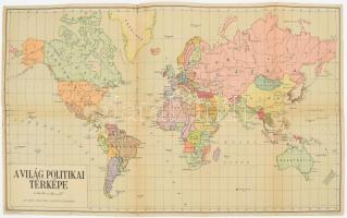 1956 A világ politikai térképe az MDP politikai iskolái számára, kiadja: Szikra Könyvkiadó Vállalat, Bp., Offset-ny., kis sérülésekkel, foltokkal, 39,5x65 cm
