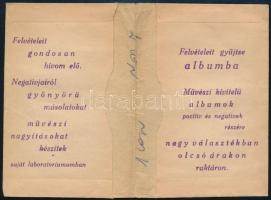 cca 1920-1930 Juszt Gyula optikai és fényképészeti szaküzlete fotó/negatívtartó tasak, 10,5x7 cm