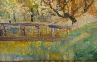 Olvashatatlan jelzéssel: Tavaszi séta. Olaj, karton. 33,5x49,5 cm. Dekoratív, kissé sérült fakeretbe...