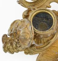 Íróasztali tolltartó. Aranyozott spiáter, egy üvegbettétel, egyik fedél zsanérja letört 28x22 cm