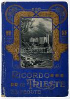 cca 1920 Ricordo di Trieste, leporelló 28 fekete-fehér képpel + egy kihajtható panorámaképpel, kissé viseltes borítóval