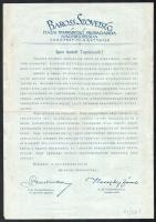 cca 1930-1940 A Baross Szövetség köszönő levele a szövetség tagja részére, nyomtatott aláírásokkal