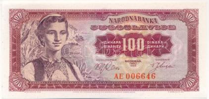 Jugoszlávia 1963. 100D "AE 006646" T:UNC Yugoslavia 1963. 100 Dinara "AE 006646" C:UNC Krause P#73