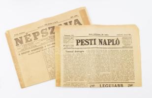 1918 Népszava 1918. okt. 1., XLVI. évf. 229. sz. Sérült, javított gerinccel, 10 p. + 1919 Pesti Napló 1919. jan. 30., 70. évf. 26. sz. Sérült, javított gerinccel, szakadt lapokkal, 4 p.