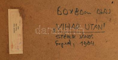 Stéhlik János (1942-2021): Vihar után, 1984. Olaj, farost, jelzett. Hátoldalán autográf felirattal é...