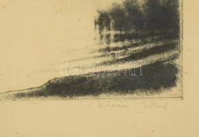 Kórusz József (1927-2010): Reggel. Rézkarc, papír, jelzett. Üvegezett, kopott fakeretben, lapon néhá...