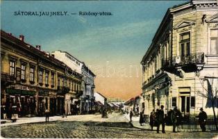 Sátoraljaújhely, Rákóczy utca, Gyarmathy Béla, Gottlieb Ignác, Tóth Lajos üzlete, Budapesti Nagy áruház. Vasúti levelezőlapárusítás 2070. 1917. (EK)