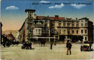 1917 Brassó, Kronstadt, Brasov; utca, autók, Villa Kertsch, fogorvos, Rézer Adolf üzlete / street, automobiles, dentist, shop (EB)