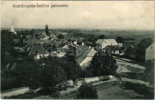 Grobosinc, Grubisnopolje, Grubisno Polje; Istocna panorama / látkép, szerb ortodox templom. Fotogr. N. Toth / general view with Serbian Orthodox church (ragasztónyom / glue marks)