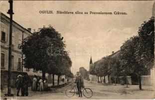 Ogulin, Nikoliceva ulica sa Pravoslavnom Crkvom / utca, Szerb ortodox templom, kerékpár / street view, Serbian Orthodox church, bicycle (felületi sérülés / surface damage)