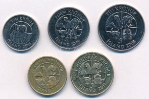 Izland 2005-2011. 1K-100K (5xklf) T:AU-XF
Iceland 2005-2011. 1 Króna - 100 Krónur (5xdiff) C:AU-XF