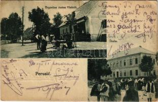 Perusics, Perusic (Lika); Trgovina Anton Vlainic, skola / Anton Vlainic üzlete, iskola / shop of Vlainic, school (EK)
