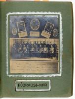 1916 Karácsony - A Pénzintézetek Hadikórházának főorvosai. Emlékalbum összesen 64 db fotóval (beragasztva, a képek alatt kézzel feliratozva), a képeken a főorvosi kar, Dr. Manninger Vilmos (1876-1945) sebész, kórházparancsnok, a Szent János Kórház sebész főorvosa; Guszmann József (1875-1956) bőrgyógyász, az urológiai osztály vezetője (valamint más neves orvosok); Zita királyné látogatása a Pénzintézetek Hadikórházánál; orvosok, katonatisztek dedikált képei; nővérek; stb. Dekoratív, aranyozott egészvászon-borítású, zsinórfűzéses albumban, nagyrészt jó állapotban, a lapok egy része kijár az albumból, 24,5x20 cm