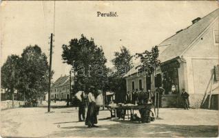 1921 Perusics, Perusic (Lika); Trgovina Anton Vlainic / Anton Vlainic üzlete, piac / shop of Vlainic, market (kis szakadás / small tear)
