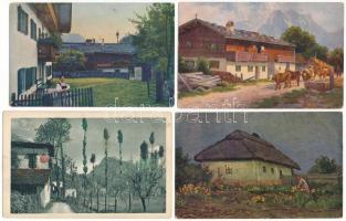 58 db RÉGI képeslap vegyes minőségben: falusi porták / 58 pre-1945 postcards in mixed quality: village houses