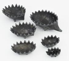 Walter Bosse jellegű, sündisznó formájú design fém tálkák, 6 db. Jelzés nélkül, h: 4-12 cm