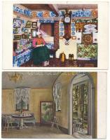 38 db főleg RÉGI képeslap vegyes minőségben: lakás belsők / 38 mostly pre-1945 postcards in mixed quality: house interior, rooms