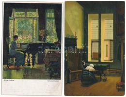 38 db főleg RÉGI képeslap vegyes minőségben: lakás belsők / 38 mostly pre-1945 postcards in mixed qu...