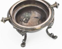 Vajkínáló, kaviár kínáló, Alpakka, gazdagon díszített betét nélkül. d: 17 cm, m: 13 cm