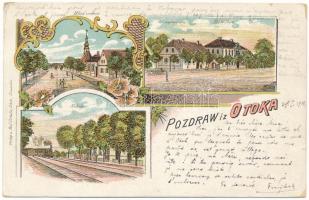 1908 Atak, Otok; Ulica vrdovo, Opc. poglavarstvo, Pucka skola, Kolodvor / utca, községháza, iskola, ...