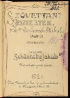 Lenhossék Mihály: Szövettani jegyzetek. Mélt. - - tanár úr előadásai után készítette: Schönholtz Jakab. Bp., 1921, Mai Henrik és Fia, 571+(3) p. Stencilezéssel sokszorosított egyetemi jegyzet. Átkötött félvászon-kötésben, sérült gerinccel, a borítón és több lap szélén ázásnyommal.