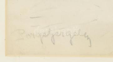 Pörge Gergely (1858-1930): Juhász nyájával. Ceruza, papír, jelzett, üvegezett fakeretben, 23x16 cm