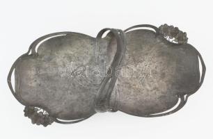 Szecessziós ón kínáló tál. ca 1900. Jelzett 45x22 cm