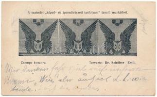 Szatmárnémeti, Szatmár, Satu Mare; A szatmári képző- és iparművészeti tanfolyam tanuló munkáiból. Csempe koszorú - tervezte Dr. Schöber Emil / works from the students of the fine and applied arts course (EK)